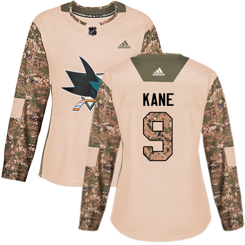 Adidas Sharks #9 Evander Kane Camo Authentic 2017 Veterans Day Women's Stitched NHL Jersey